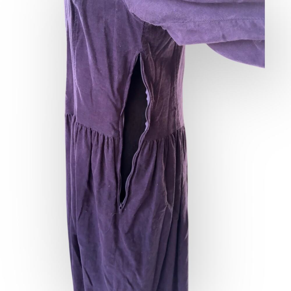 Laura Ashley Vintage 80s Deep Purple Corduroy Button Front Midi Dress Size 12 - Picture 14 of 16
